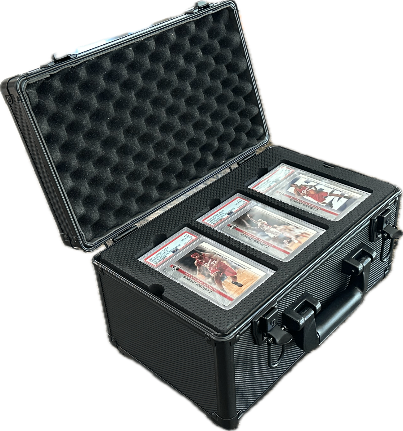 SLAB-SAFE TT display stand with LeBron James cards - Angle 3